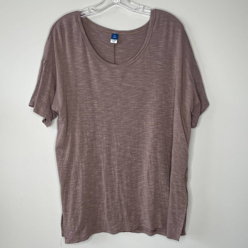 Old Navy Luxe Top Petite Medium Womens Scoop Neck Short Sleeve Slub Brown T-1423